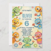 Sfeervolle robot verjaardagsuitnodiging voor kinde kaart (Voorkant)