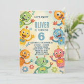 Sfeervolle robot verjaardagsuitnodiging voor kinde kaart (Staand voorkant)