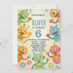 Sfeervolle robot verjaardagsuitnodiging voor kinde kaart