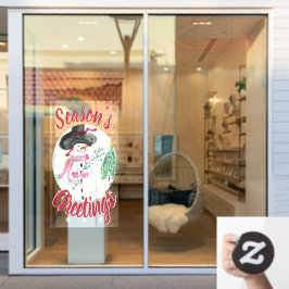 Sfeervolle Roze Artsy Sneeuwman Ruitsticker Raamsticker