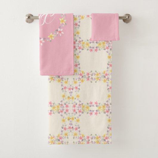 Sfeervolle Roze Bloem Motief Bad Handdoek Set (Insitu)