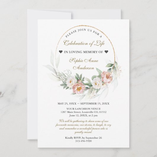Sfeervolle Roze Levensviering Funeral Herdenking Kaart (Voorkant)