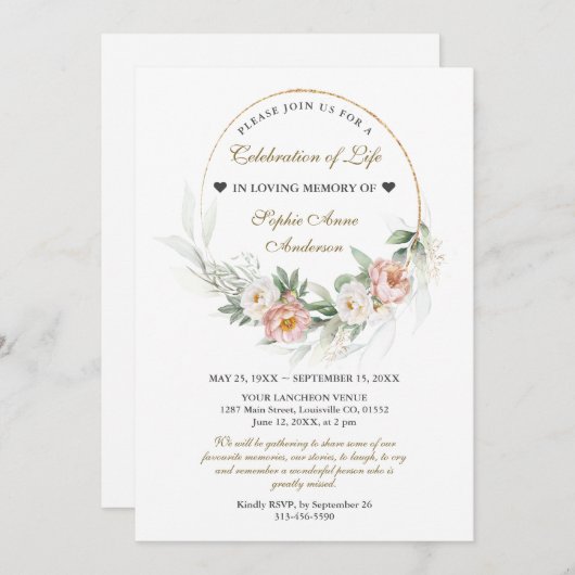 Sfeervolle Roze Levensviering Funeral Herdenking Kaart (Voorkant / Achterkant)