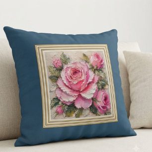 Sfeervolle Roze Olie Schildering Stalen Blauwe Acc Kussen