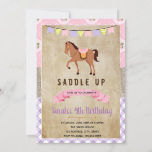 Sfeervolle roze paard feest uitnodiging