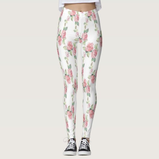 Sfeervolle Roze Roos Bloem Leggings (Voorkant)