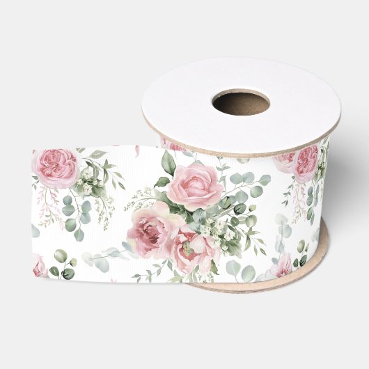 Sfeervolle Roze Rozen Eucalyptus Groen Grosgrain Lint (Spoel)