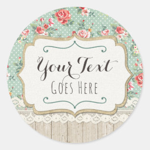 Sfeervolle Rozen, Kant & Jute Vintage Boetiek Ronde Sticker