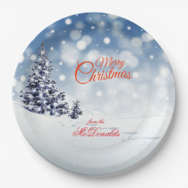 Sfeervolle sneeuw en kerstbomen Personaliseer Papieren Bordje
