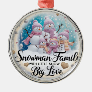Sfeervolle Sneeuwmannenfamilie van 5 Premium Ronde Metalen Ornament