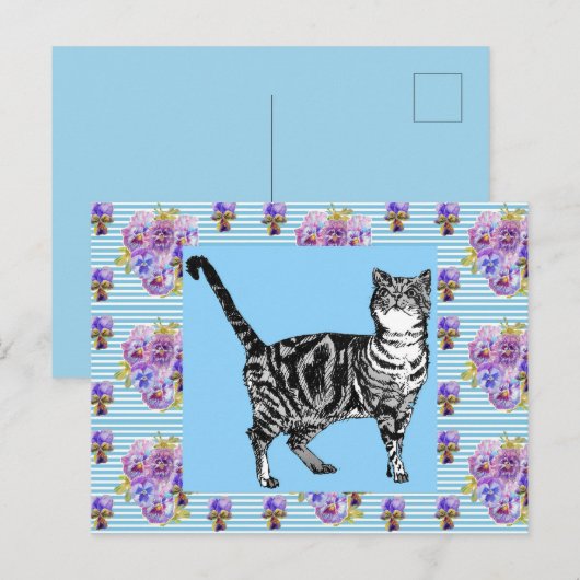 Sfeervolle Tabby Kat Pastel Streep Kunst Ansichtka Briefkaart (Voorkant / Achterkant)