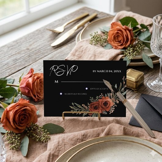 Sfeervolle Terracotta Bloem Boho Bruiloft RSVP Kaartje