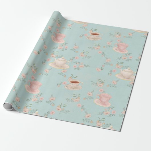 Sfeervolle theepartij cadeaupapier (Uitgerold)