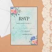 Sfeervolle Vervaaide Behang en Bloemige Bruiloft RSVP Kaartje
