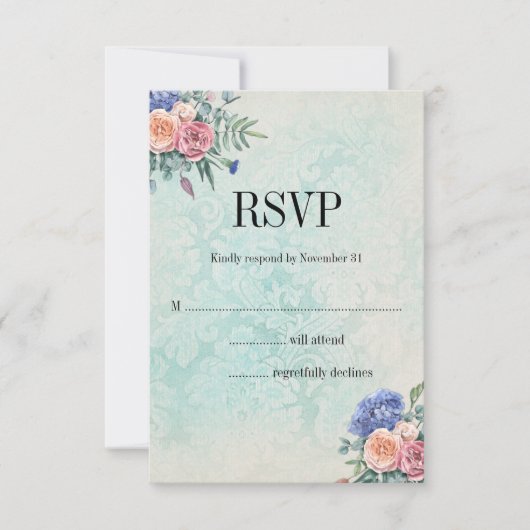 Sfeervolle Vervaaide Behang en Bloemige Bruiloft RSVP Kaartje (Voorkant)