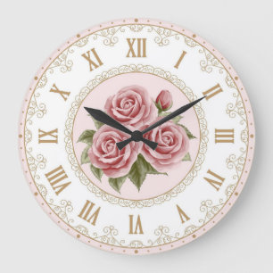 Sfeervolle Vintage Perzik Roze Gouden Roos Bloemen Grote Klok