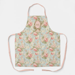 Sfeervolle Vintage Roze Rozen Bloemige Monogram Schort