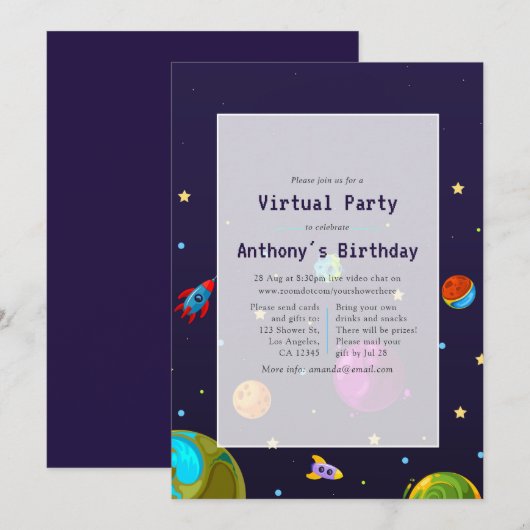Sfeervolle virtuele verjaardagsfeest uitnodiging (Voorkant / Achterkant)