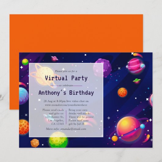 Sfeervolle virtuele verjaardagsfeest uitnodiging (Voorkant / Achterkant)