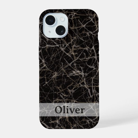 Sfeervolle Zwarte Marmeren Steen Textuur & Aangepa iPhone 15 Case (Achterkant)