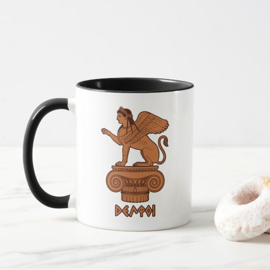 Sfinx bij Delphi - Oudgriekse Rode Figuur Mok (Met donut)