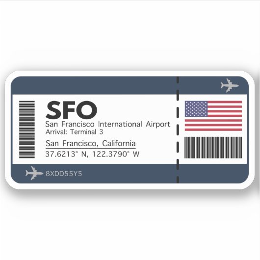 SFO San Francisco Boarding Pass - California Trave Sticker (Voorkant)