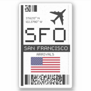 SFO San Francisco, California Airport Boarding Pas Sticker