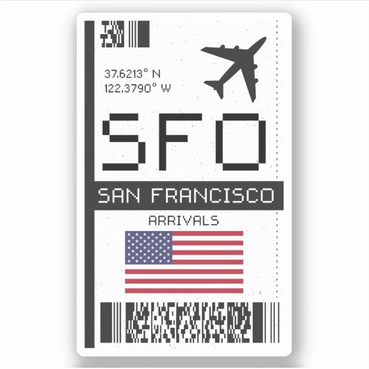 SFO San Francisco, California Airport Boarding Pas Sticker (Voorkant)
