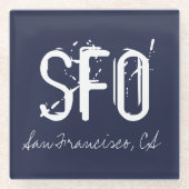 SFO San Francisco Typography Blue Glazen Onderzetter (Voorkant)