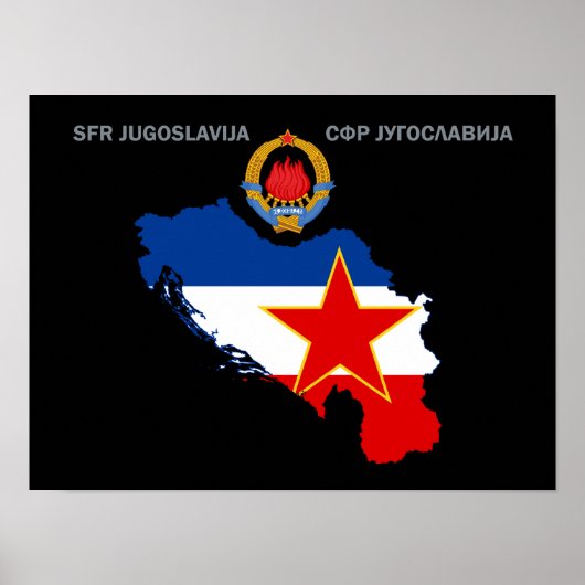 SFR Joegoslavië - Kaart - Embleem - vlag Poster (Voorkant)