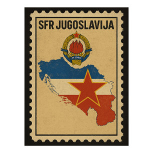 SFR Joegoslavië Vintage Socialistische Kaart Stemp Perfect Poster