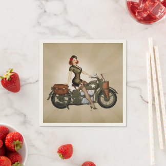 Sgt. Davidson Army Motorcycle Pinup Dank u kaart Servet