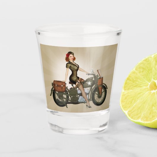 Sgt. Davidson Army Motorcycle Pinup Shot Glass Glas (Voorkant)