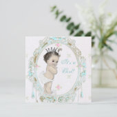 Shab Chic Teal Blauwe Prinses Babyshower Kaart (Staand voorkant)