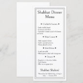 Shabbat-diner menu, Joods koosjer eten, modern Menu (Voorkant / Achterkant)