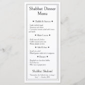 Shabbat-diner menu, Joods koosjer eten, modern Menu (Voorkant)
