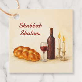 Shabbat Shalom Aquarel Challah, Wijn & Kaarsen Bedankjes Labels