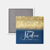 Shabbat Shalom Blue Glitter Sparkle Glam Luxe Magneet (Voorkant / Achterkant)