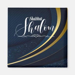 Shabbat Shalom Blue Gold Line Geometric Stripe Magneet