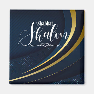 Shabbat Shalom Blue Gold Line Geometric Stripe Magneet