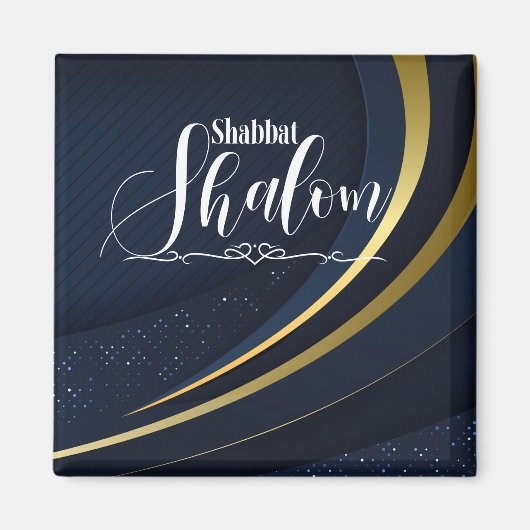 Shabbat Shalom Blue Gold Line Geometric Stripe Magneet (Voorkant)