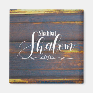 Shabbat Shalom Blue Gold Wooden Weathered Wood Magneet