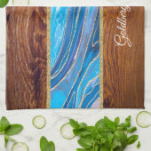 Shabbat Shalom Blue Marble on Wood Effect Theedoek (Gevouwen)