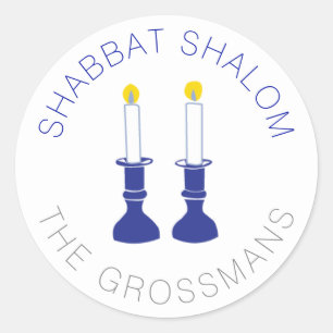Shabbat Shalom Candles Custom Stickers - Blauw