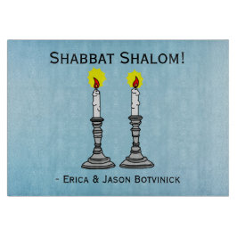 Shabbat Shalom Candles Glass Snijplank