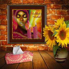 Shabbat Shalom Candles Hebrew African Woman Art Poster