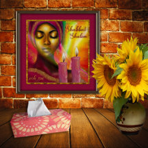 Shabbat Shalom Candles Hebrew African Woman Art