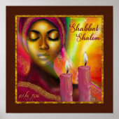 Shabbat Shalom Candles Hebrew African Woman Art Poster (Voorkant)