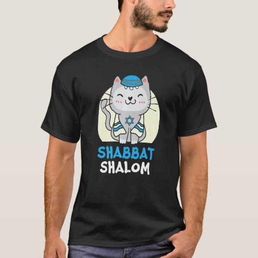Shabbat Shalom Cat Heilige Dag Judaïsme Yom Kippur T-shirt (Voorkant)