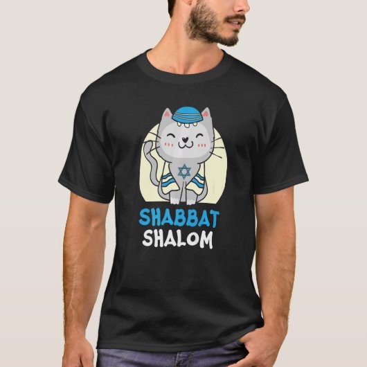 Shabbat Shalom Cat Heilige Dag Judaïsme Yom Kippur T-shirt (Voorkant)